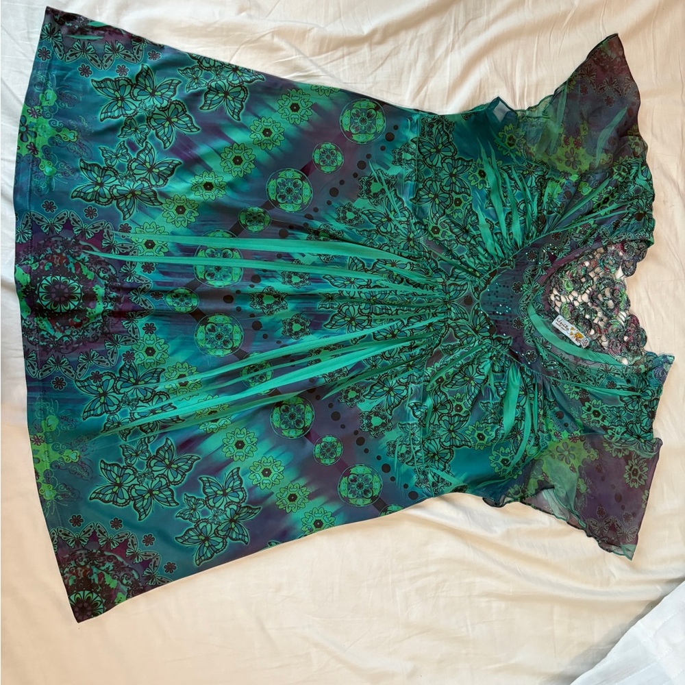 Unity World Wear Teal and Purple Floral Dress